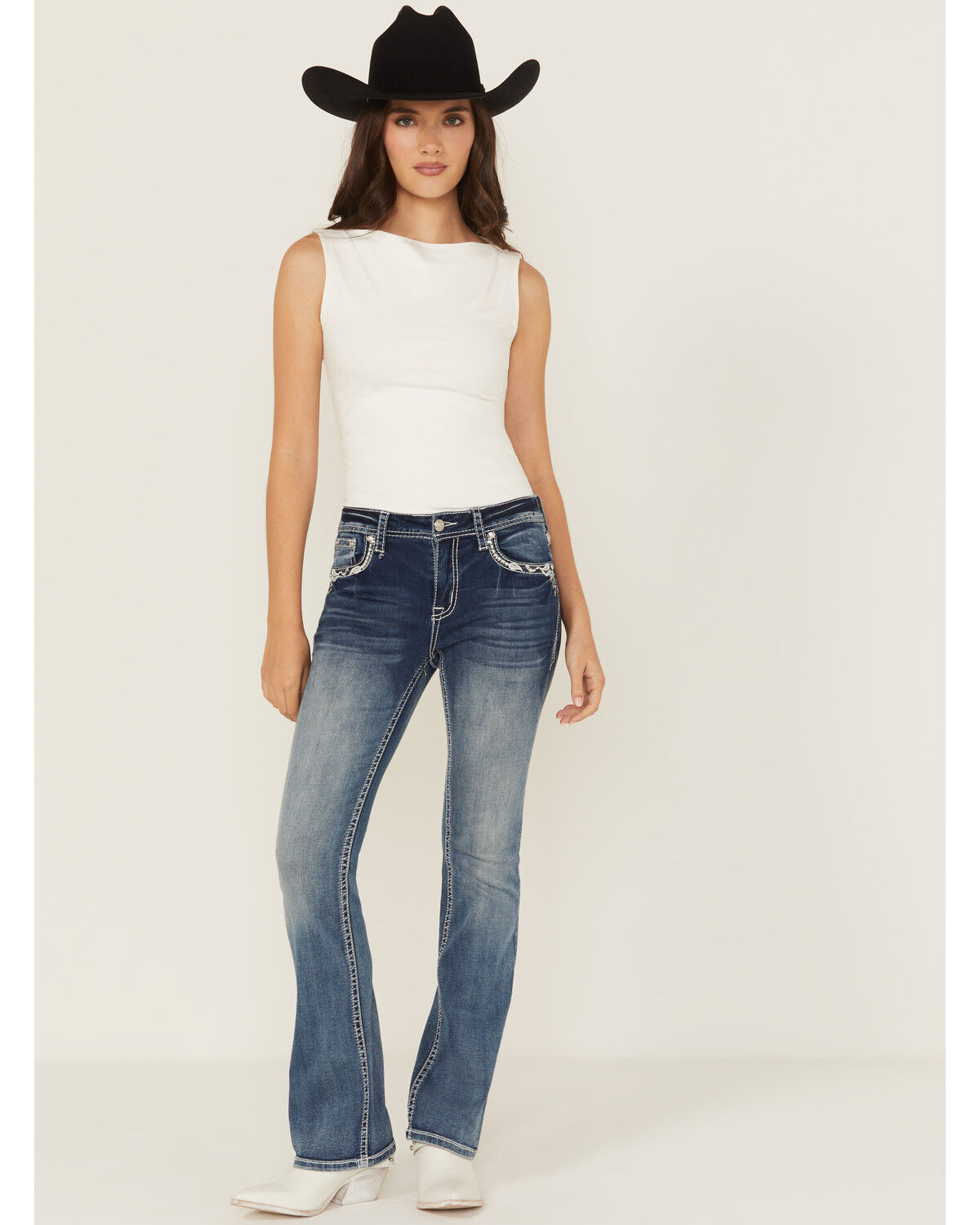 Image #3 - Grace in LA Women's Medium Wash Dream Catcher Embroidered Mid Rise Bootcut Stretch Denim Jeans, Medium Wash, hi-res