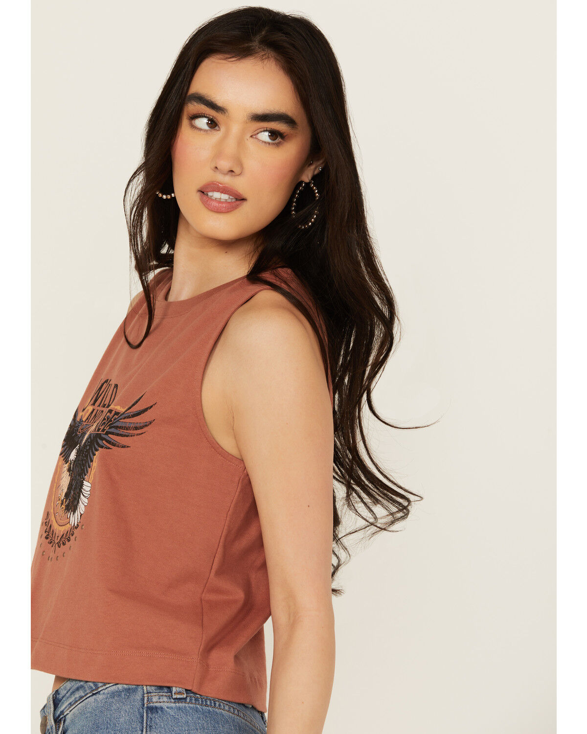 Image #2 - White Crow Women's Wild & Free Studded Cropped Graphic Tank, Rust Copper, hi-res