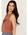 Image #2 - White Crow Women's Wild & Free Studded Cropped Graphic Tank, Rust Copper, hi-res