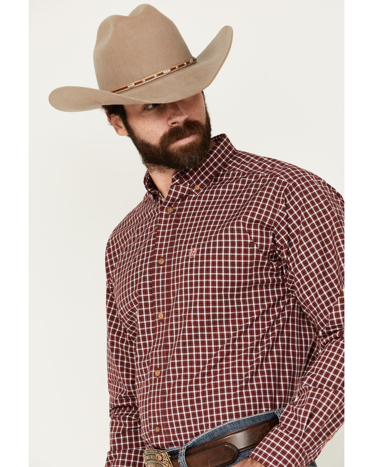 Image #2 - Ariat Men's Pro Series Tyson Checkered Print Long Sleeve Button-Down Western Shirt, Red, hi-res