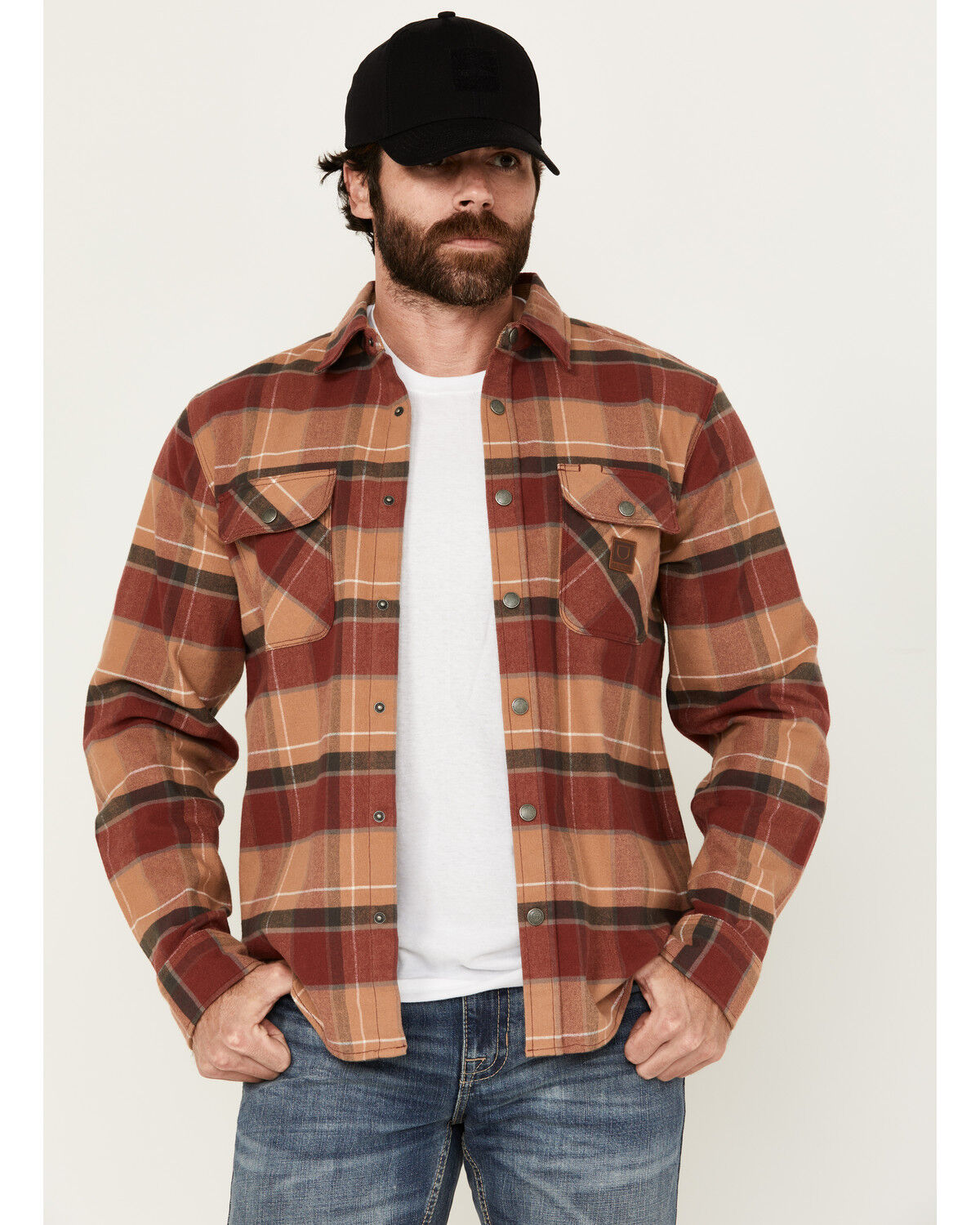 Image #1 - Brixton Men's Bowery Heavyweight Plaid Print Long Sleeve Snap Stretch Flannel Shirt, Grey, hi-res