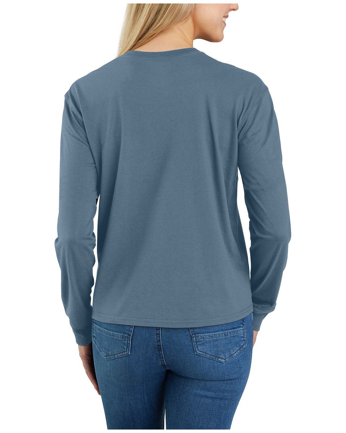 Image #2 - Carhartt Women's TENCEL™ Fiber Series Loose Fit Long Sleeve Graphic Pocket Tee, Light Blue, hi-res
