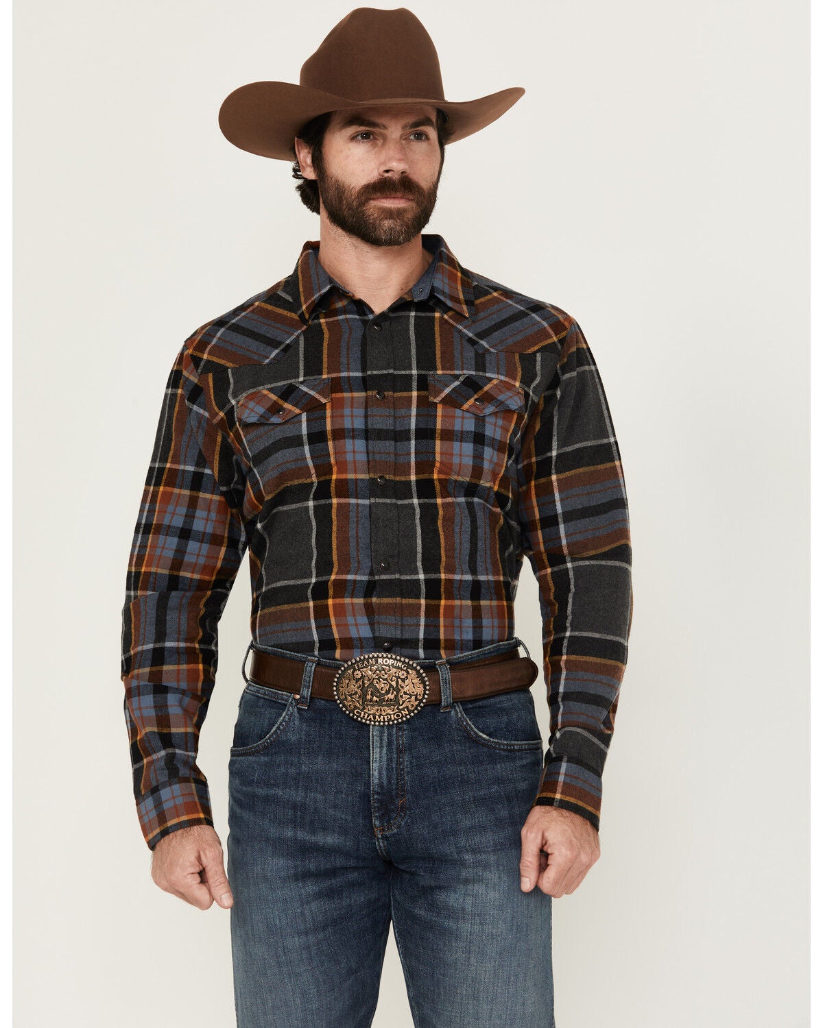 Cody James Men's Lawton Plaid Print Long Sleeve Snap Western Shirt, Grey, hi-res