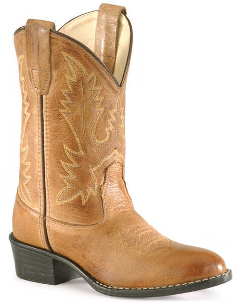 Old West Boys' Corona Calfskin Western Boots - Round Toe, Tan, hi-res
