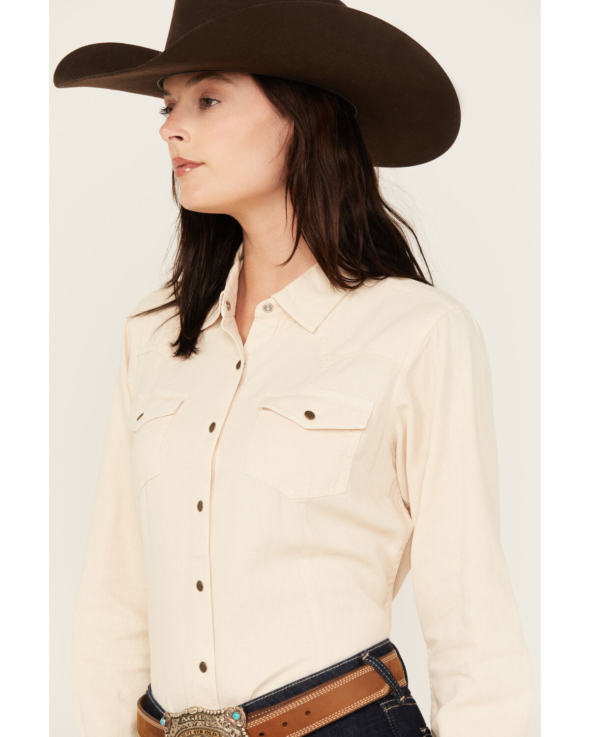 Image #2 - Ariat Women's Jurlington Solid Long Sleeve Snap Western Shirt, Cream, hi-res
