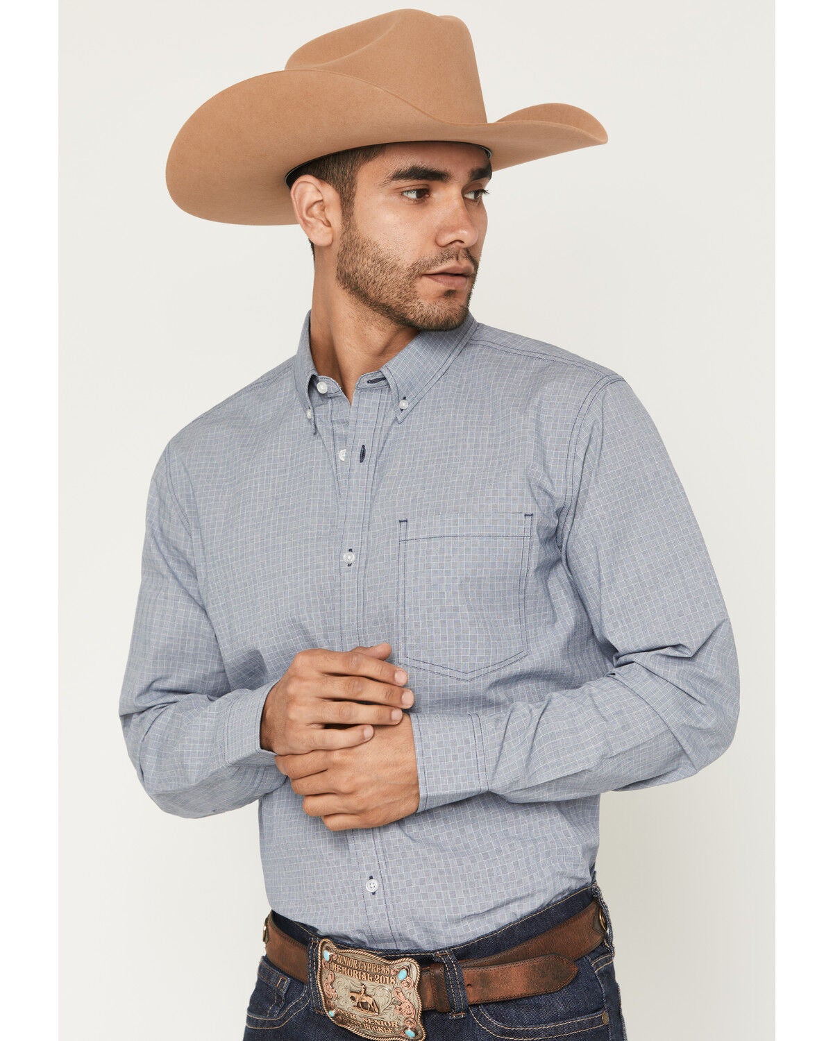 Cody James Men's Missouri Frontier Geo Print Long Sleeve Button-Down Stretch Western Shirt, Blue, hi-res