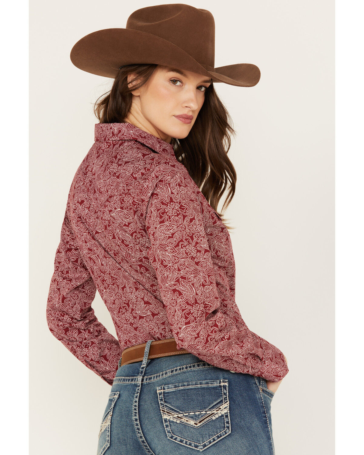 Image #4 - Wrangler Women's Floral Print Long Sleeve Snap Western Shirt, Red, hi-res