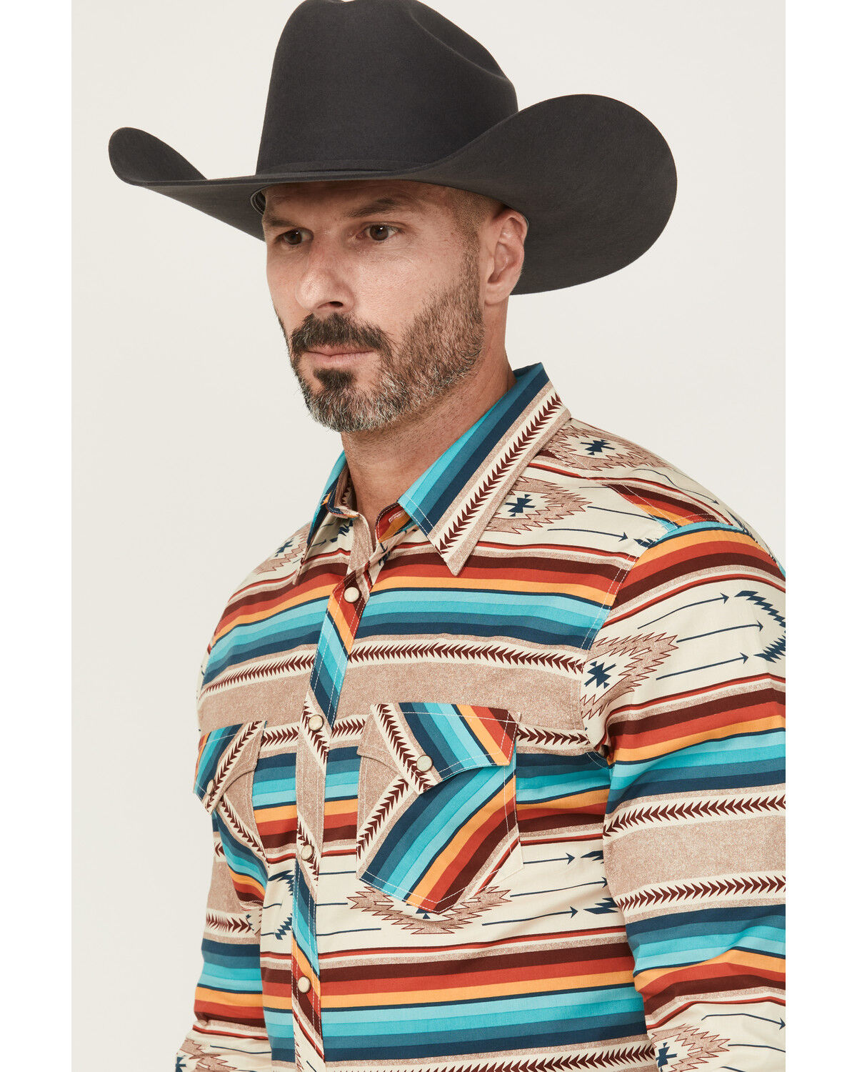 Image #2 - Rock & Roll Denim Men's Southwestern Print Long Sleeve Snap Western Stretch Shirt, Multi, hi-res