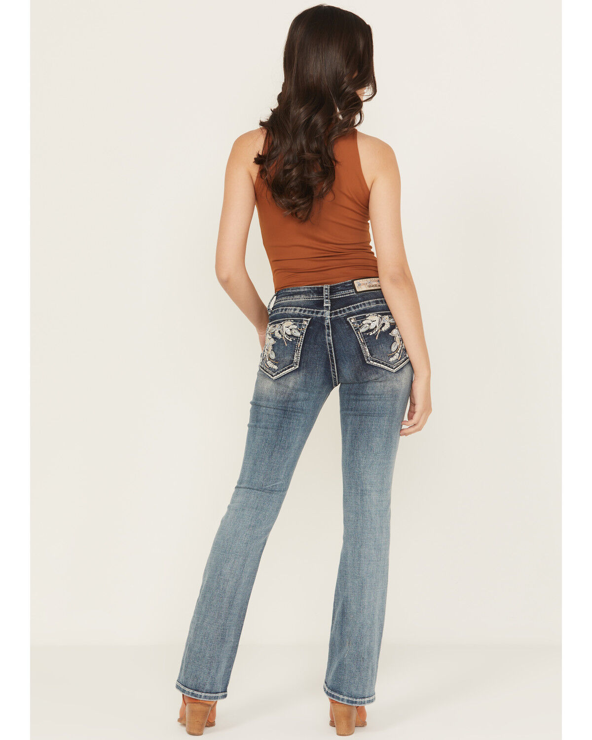 Image #1 - Grace in LA Women's Medium Wash Floral Embroidered Mid Rise Bootcut Stretch Denim Jeans, Medium Wash, hi-res