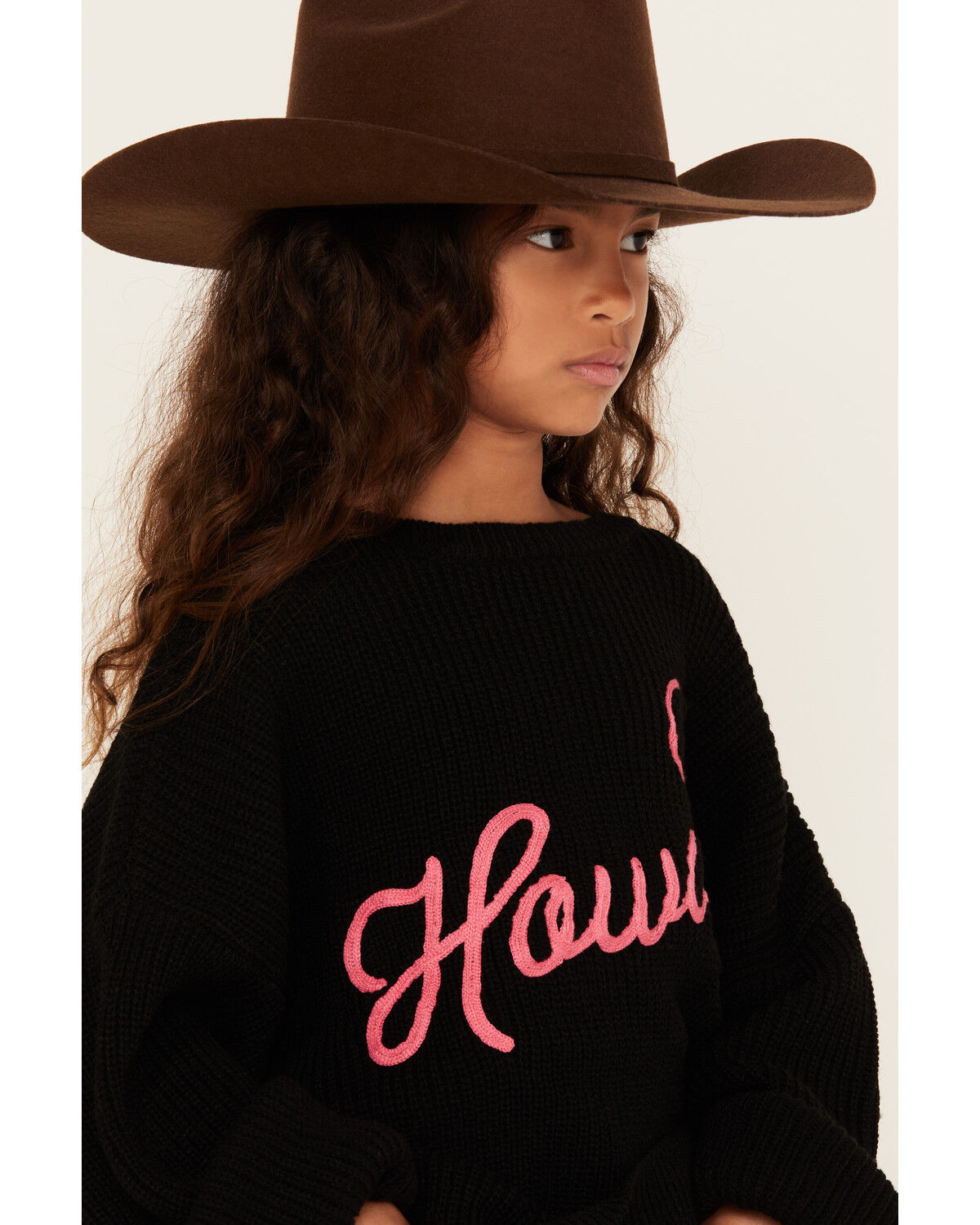 Image #2 - Rock & Roll Denim Girls' Howdy Sweater, Black, hi-res