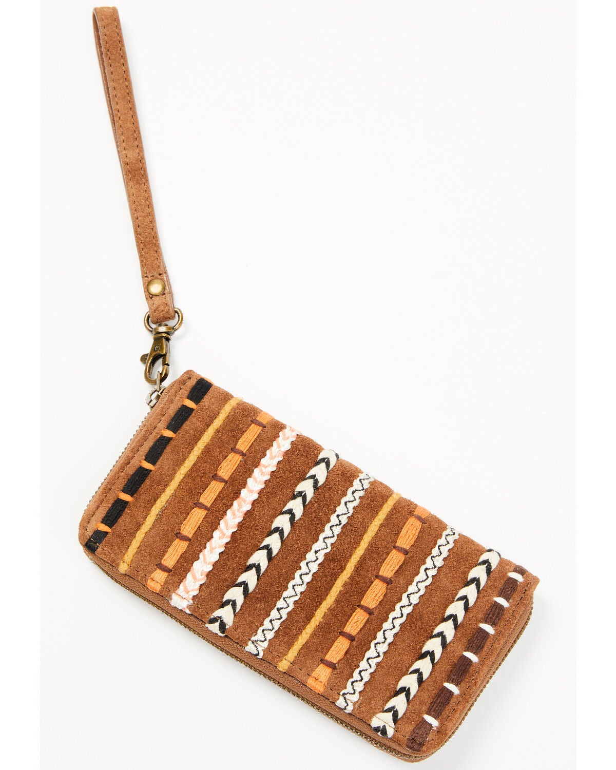 Shyanne Women's Wysteria Suede Woven Striped Wristlet Wallet, Brown, hi-res