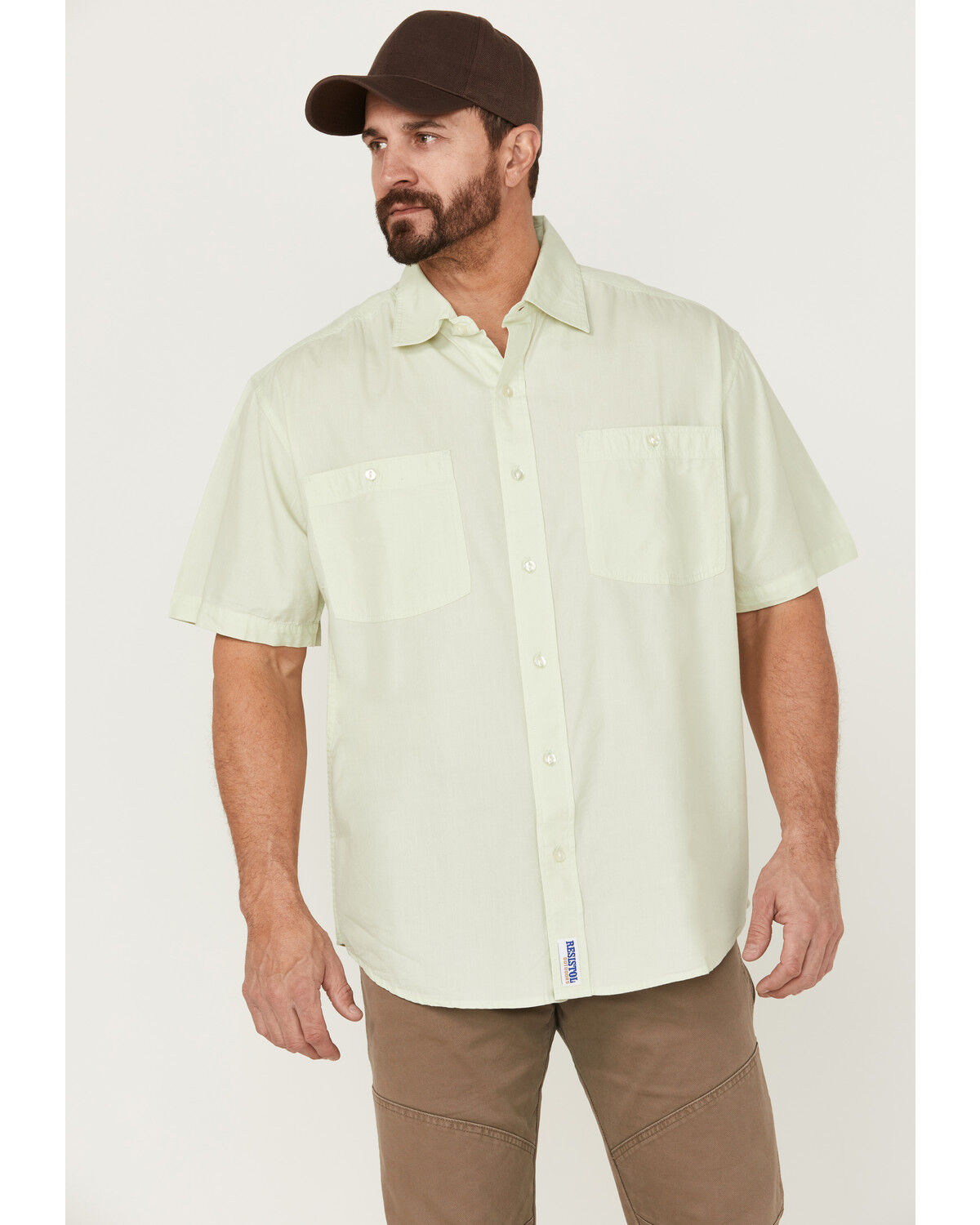 Image #1 - Resistol Men's Solid Short Sleeve Button-Down Western Shirt, Sage, hi-res