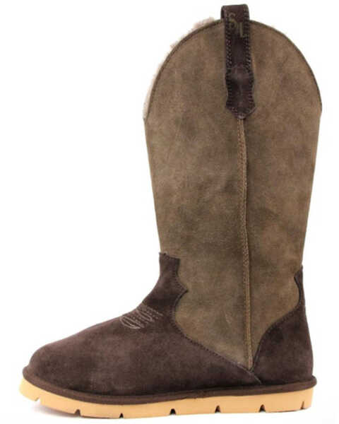 Image #3 - Superlamb Women's Cowboy All Suede Leather Pull On Casual Boot - Round Toe, Brown, hi-res