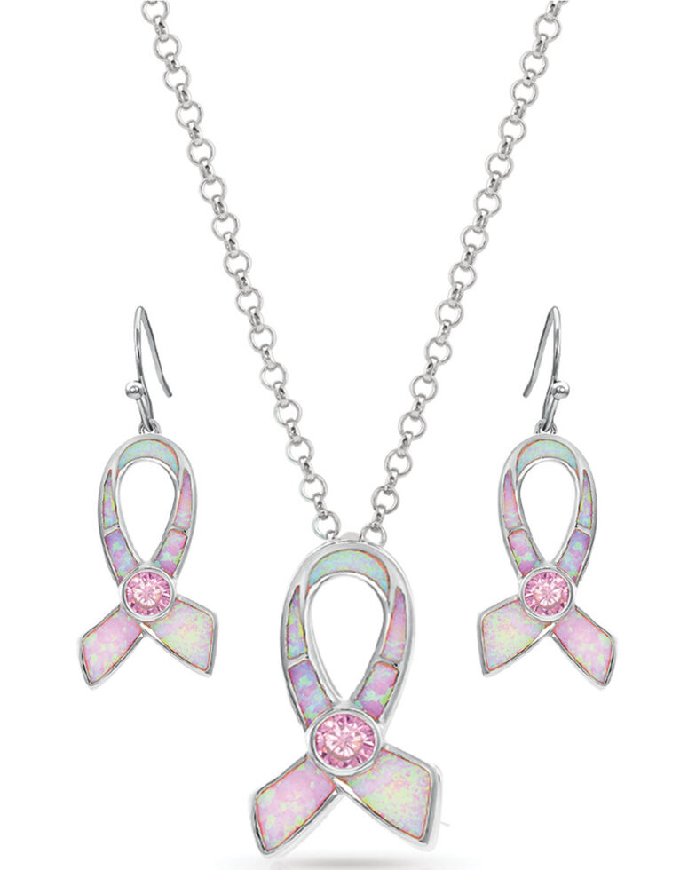 Montana Silversmiths Women's Pink Opal Ribbon Jewelry Set, Silver, hi-res