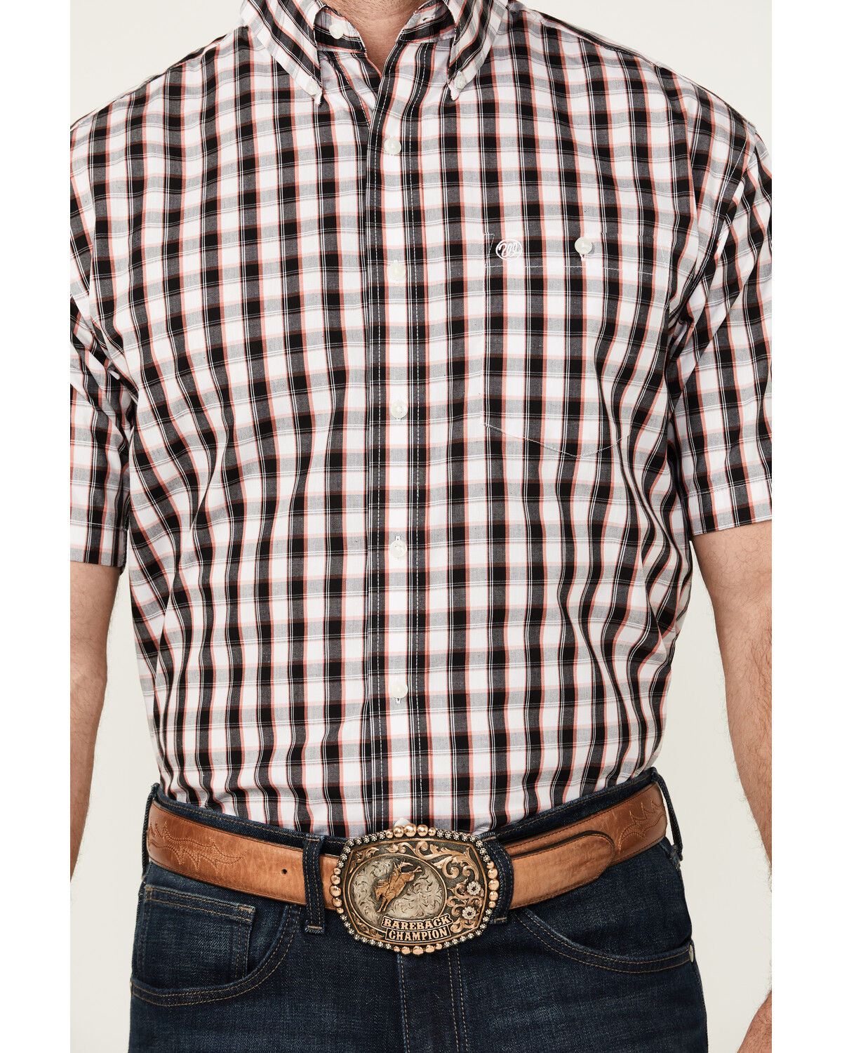 Image #3 - Wrangler Men's Classic Plaid Print Short Sleeve Button-Down Western Shirt, Black, hi-res