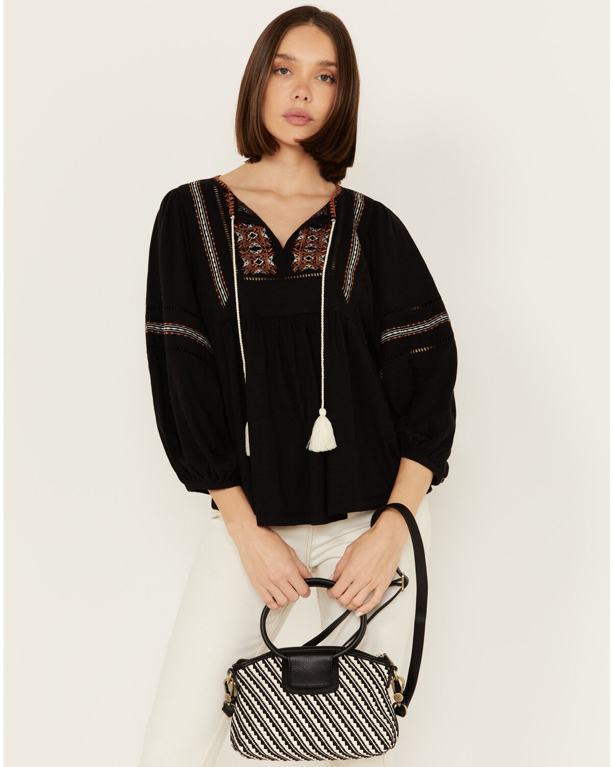 Image #1 - Hobo Women's Sheila Top Zip Crossbody Bag, Black/white, hi-res