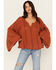 Image #1 - Angie Women's Crochet Notched Long Sleeve Peasant Top, Caramel, hi-res