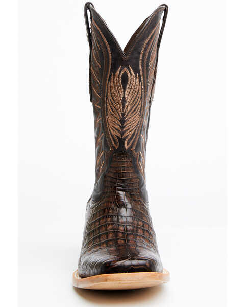 Tanner Mark Men's Shawnee Exotic Caiman Belly Western Boots - Broad Square Toe, Dark Brown, hi-res