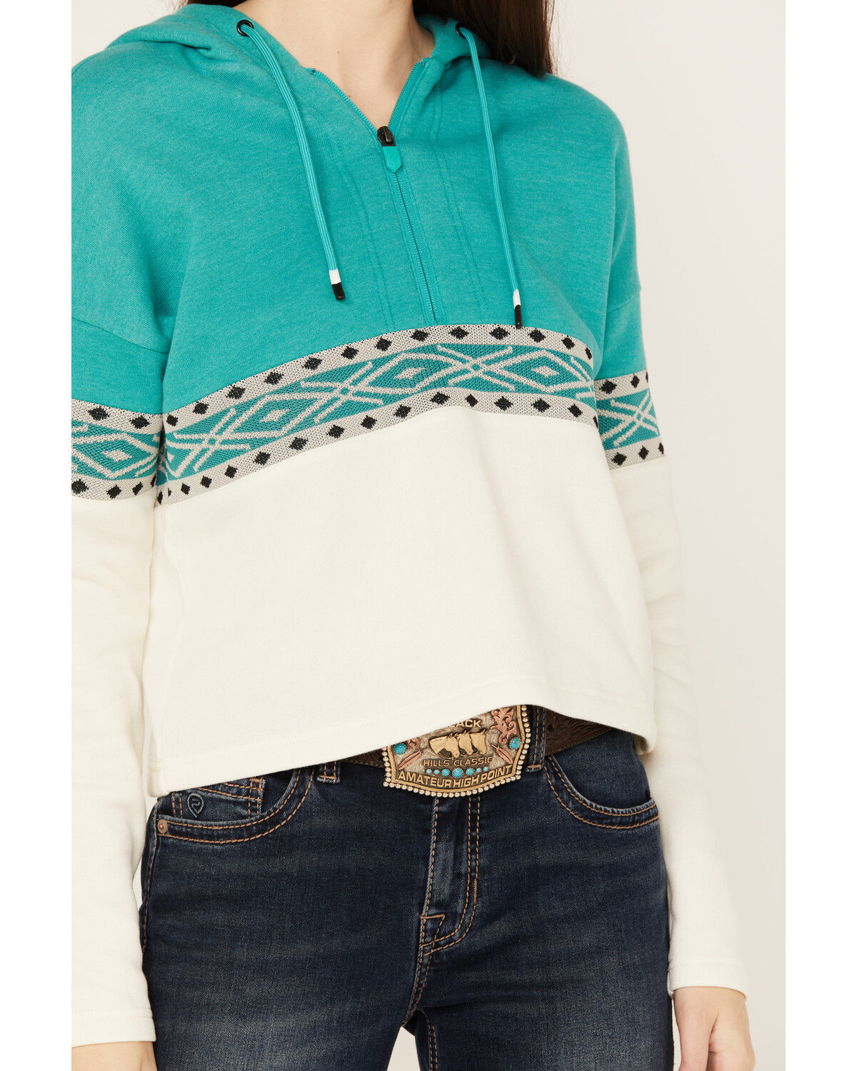 Image #3 - RANK 45® Women's Half Zip Hooded Pullover, Teal, hi-res