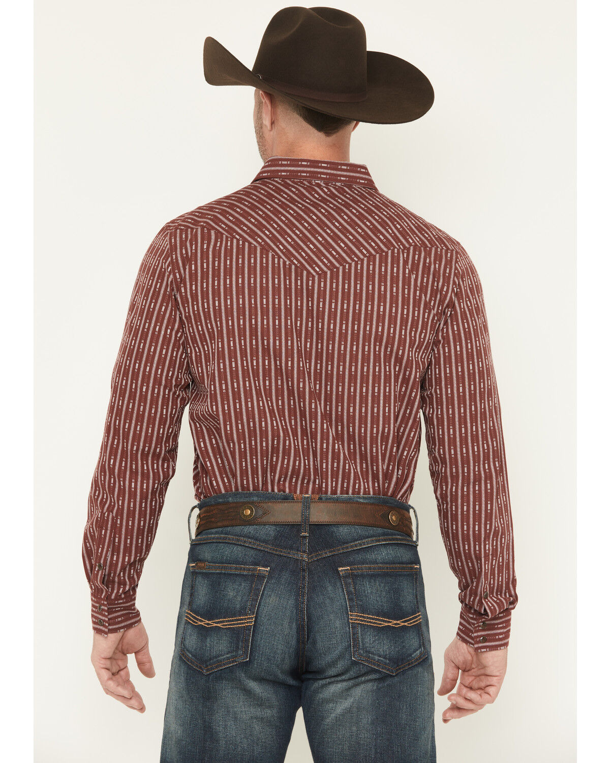 Image #4 - Gibson Trading Co Men's Buckshot Striped Print Long Sleeve Snap Stretch Western Shirt, Burgundy, hi-res