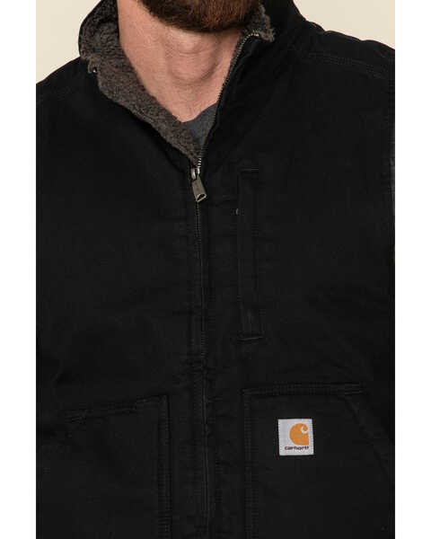 Carhartt Men's Washed Duck Sherpa Lined Mock Neck Work Vest , Black, hi-res