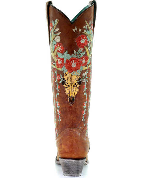 Image #6 - Corral Women's Deer Skull & Floral Embroidery Western Boots - Snip Toe, Tan, hi-res