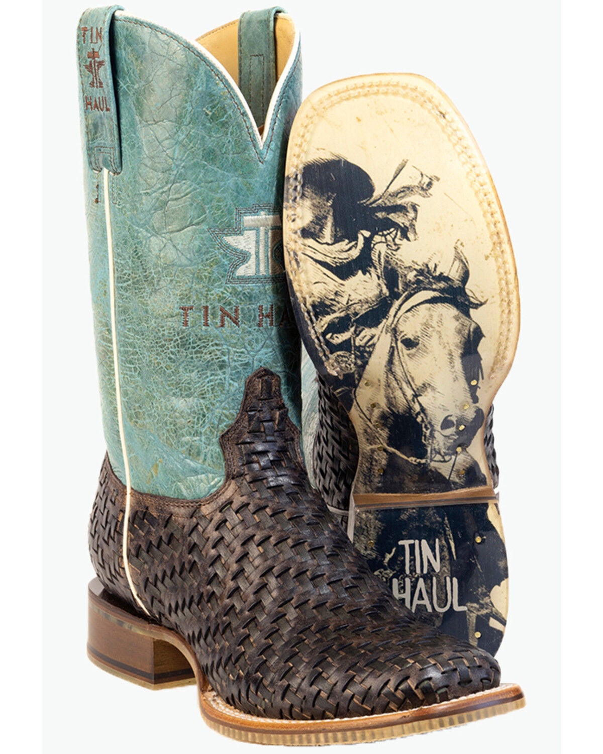 Image #1 - Tin Haul Women's Intertwined Western Boots - Broad Square Toe, Brown, hi-res