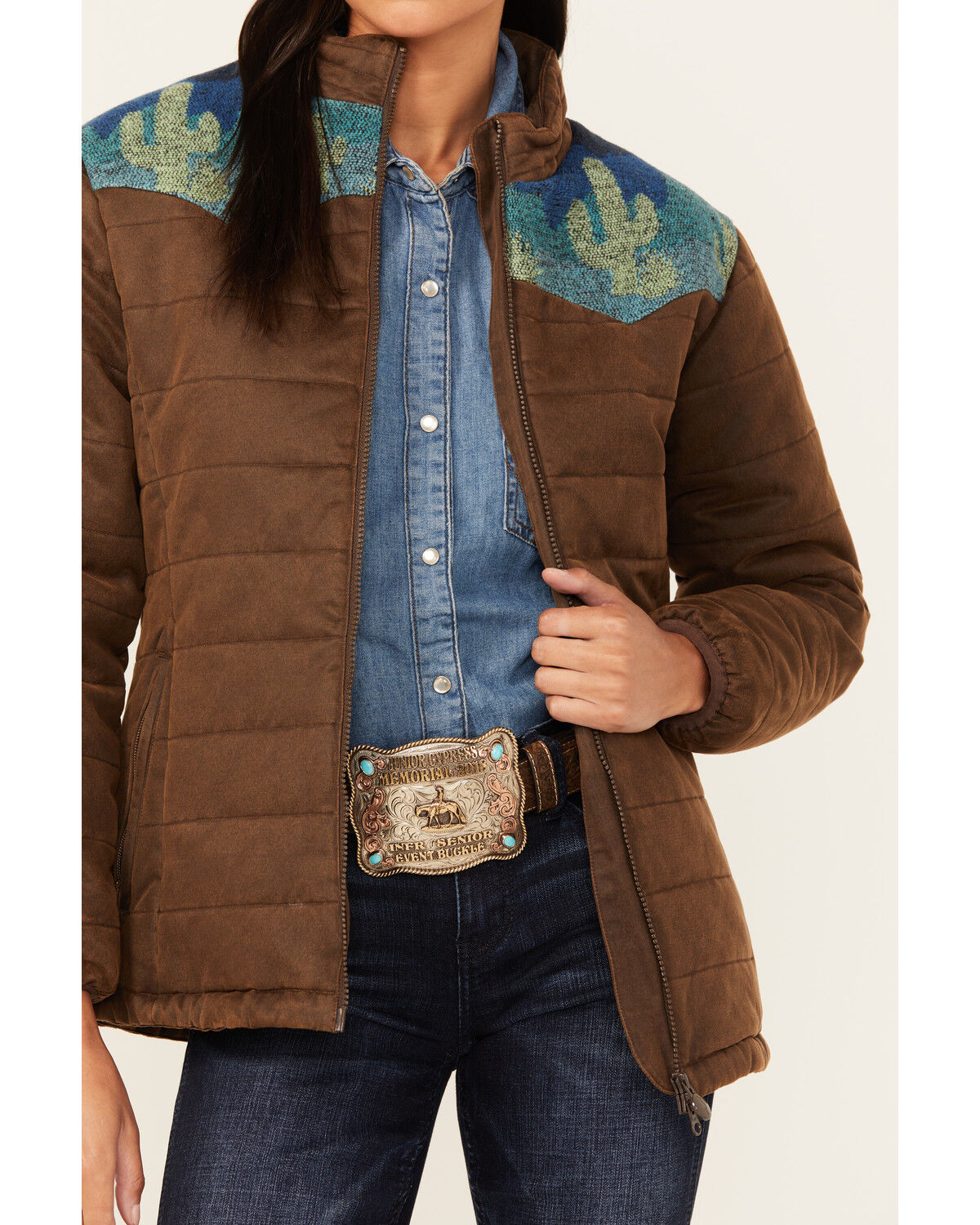 Image #3 - Outback Trading Co Women's Western Printed Yoke Puffer Aspen Jacket, Brown, hi-res