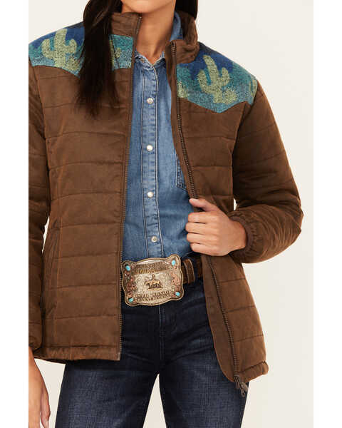 Image #3 - Outback Trading Co Women's Western Printed Yoke Puffer Aspen Jacket , Brown, hi-res