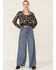 Wild Moss Women's Black Floral Chiffon Smocked Waist Blouse, Black, hi-res