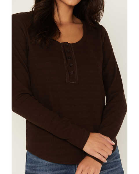 Image #3 - Cleo + Wolf Women's Long Sleeve Henley Top, Chocolate, hi-res