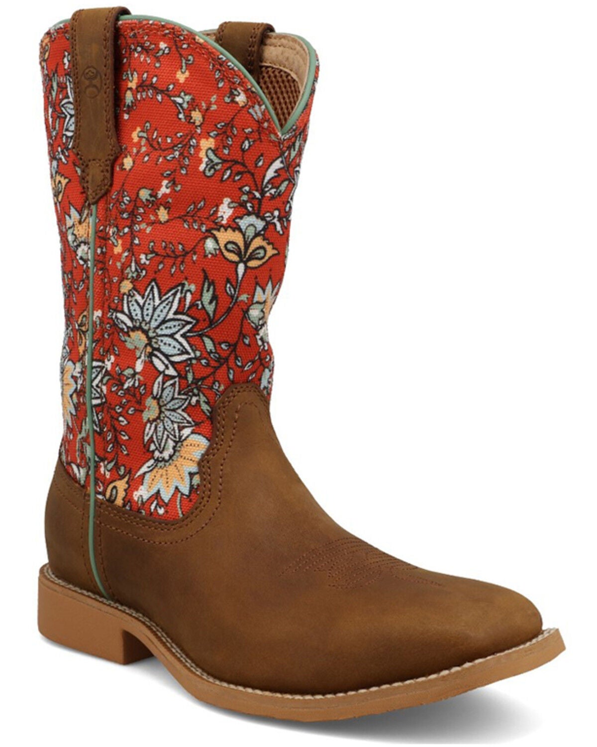 Hooey by Twisted X Girls' Floral Western Boots - Broad Square Toe, Red, hi-res