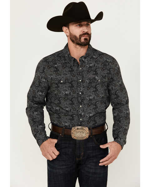 Image #1 - Panhandle Men's Paisley Print Long Sleeve Snap Performance Western Shirt , Charcoal, hi-res