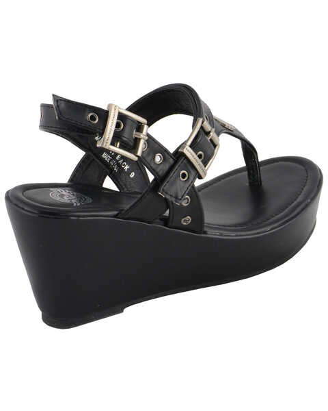 Image #9 - Milwaukee Leather Women's Buckle Strap Wedge Sandals, Black, hi-res