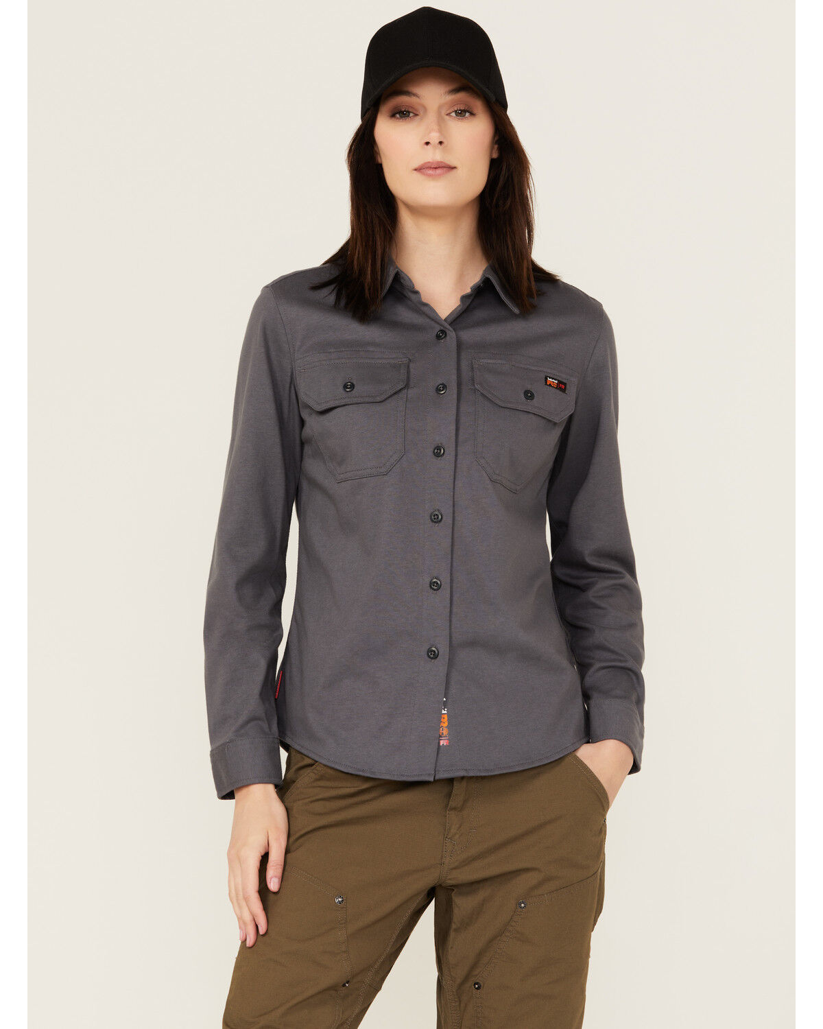 Image #1 - Timberland Pro Women's FR Cotton Core Button-Down Work Shirt, Charcoal, hi-res