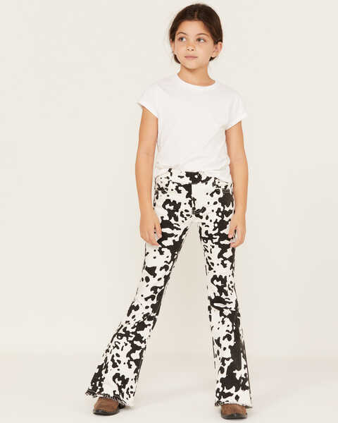 Saint & Hearts Girls' Black & White Cowhide Print Pull-On Flare Pants, Black/white, hi-res