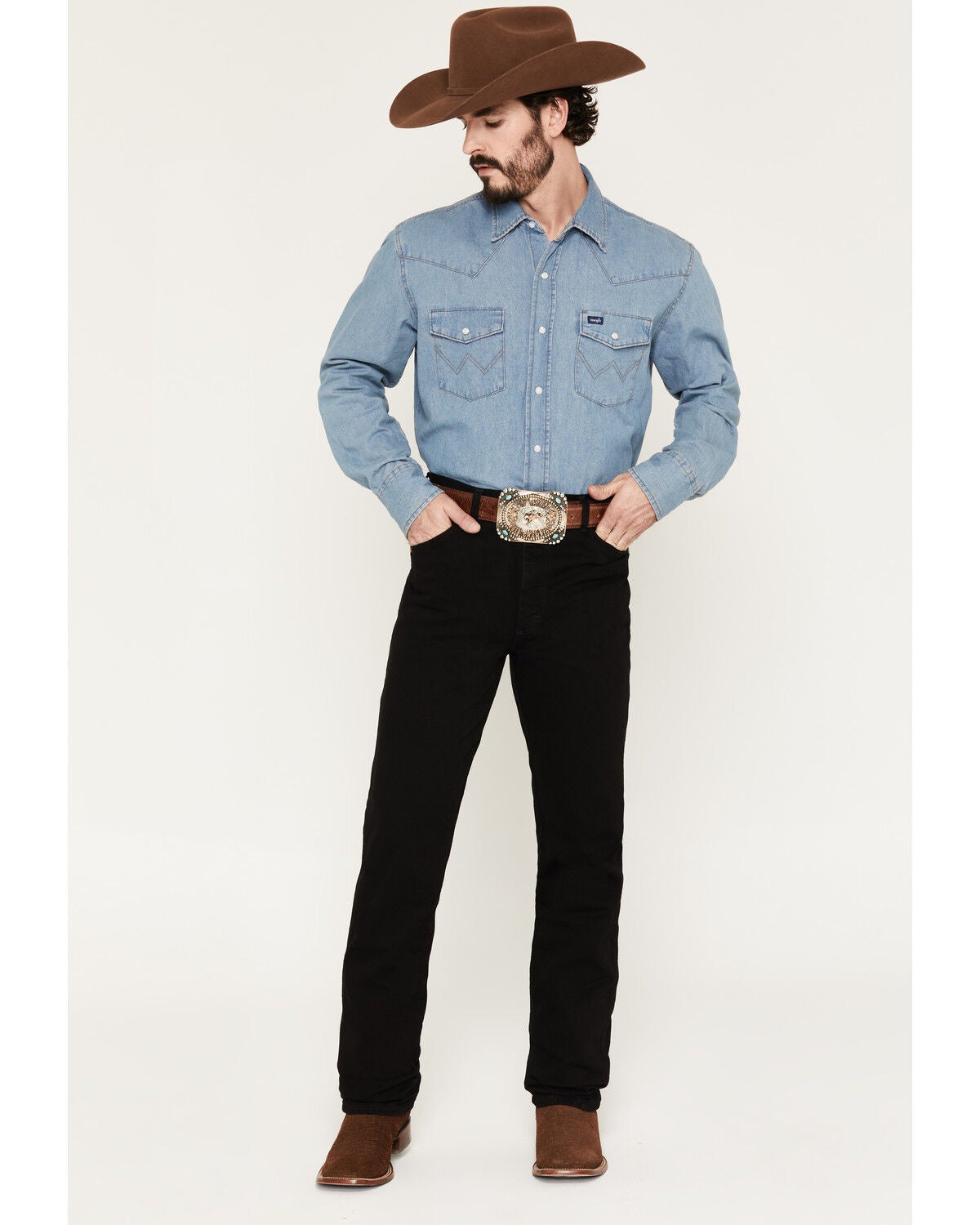 Wrangler Men's 936 High Rise Prewashed Cowboy Cut Slim Straight Jeans, Shadow Black, hi-res