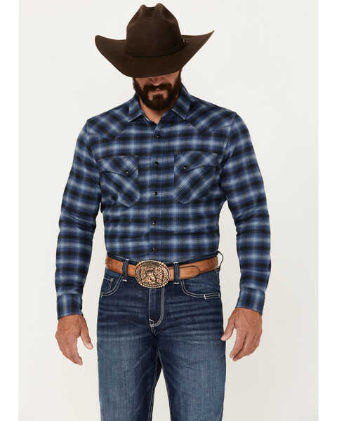 Pendleton Men's Wyatt Plaid Print Long Sleeve Snap Western Shirt, Dark Blue, hi-res