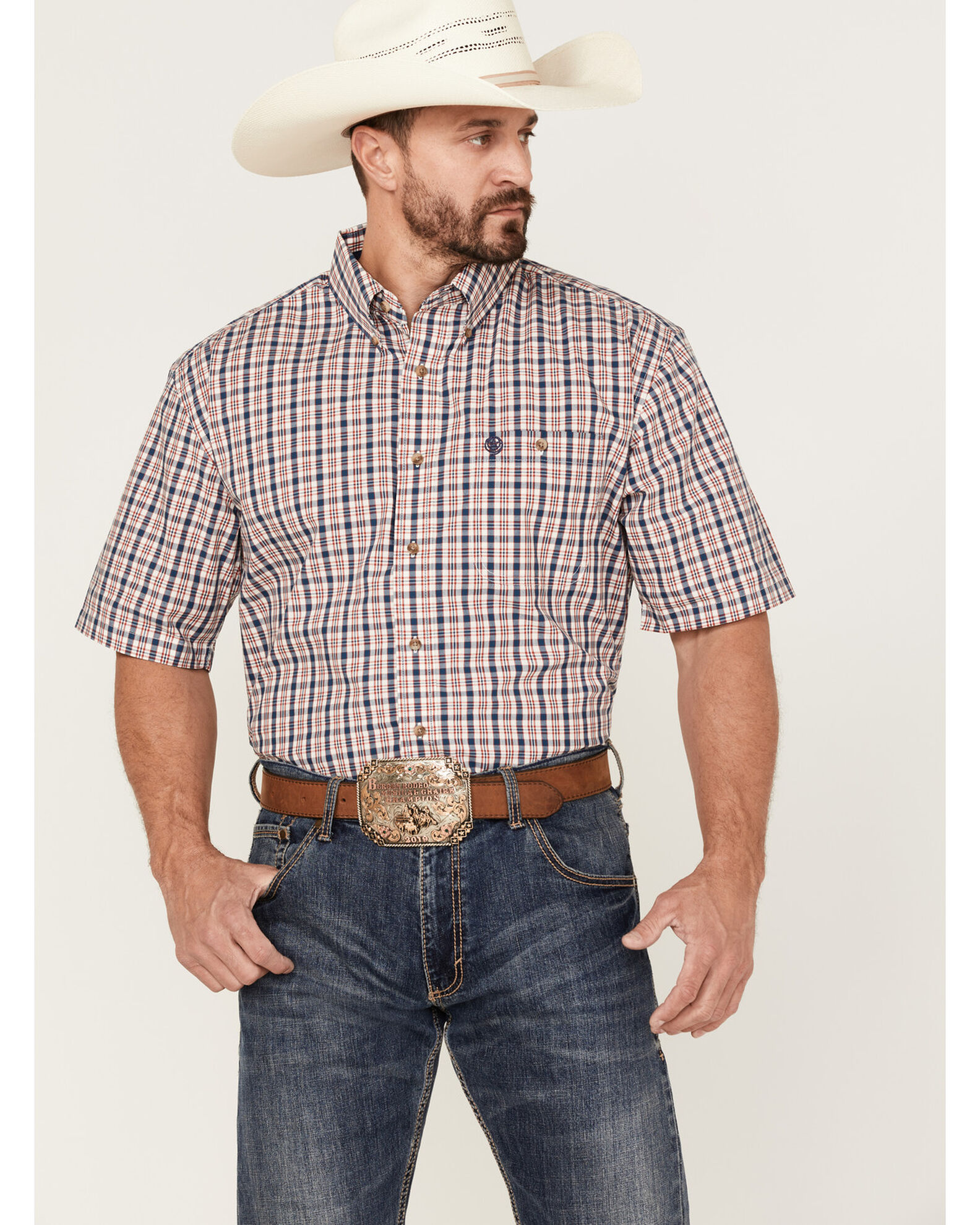 George Strait By Wrangler Men's Plaid Short Sleeve Button Down Western Shirt  | Sheplers