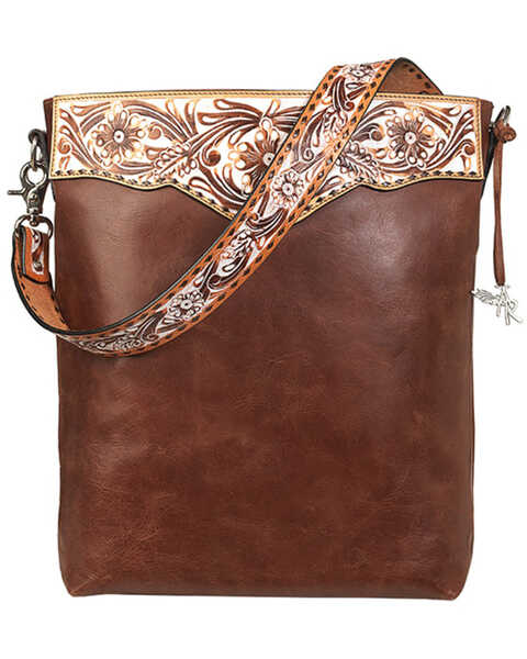 Angel Ranch Women's White Washed Daisy Crossbody , Brown, hi-res