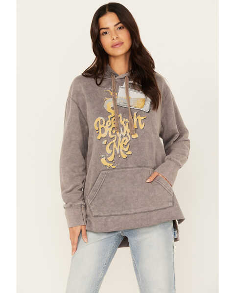 Image #1 - Cleo + Wolf Women's Beer With Me Washed Graphic Hoodie, Steel, hi-res