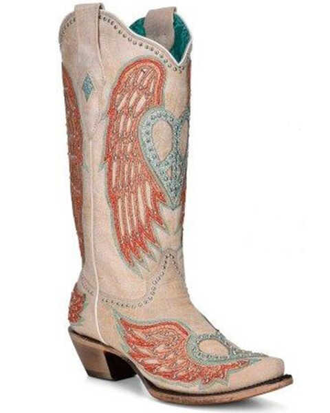 Image #1 - Corral Women's Heart Wings Tall Western Boots - Snip Toe, White, hi-res