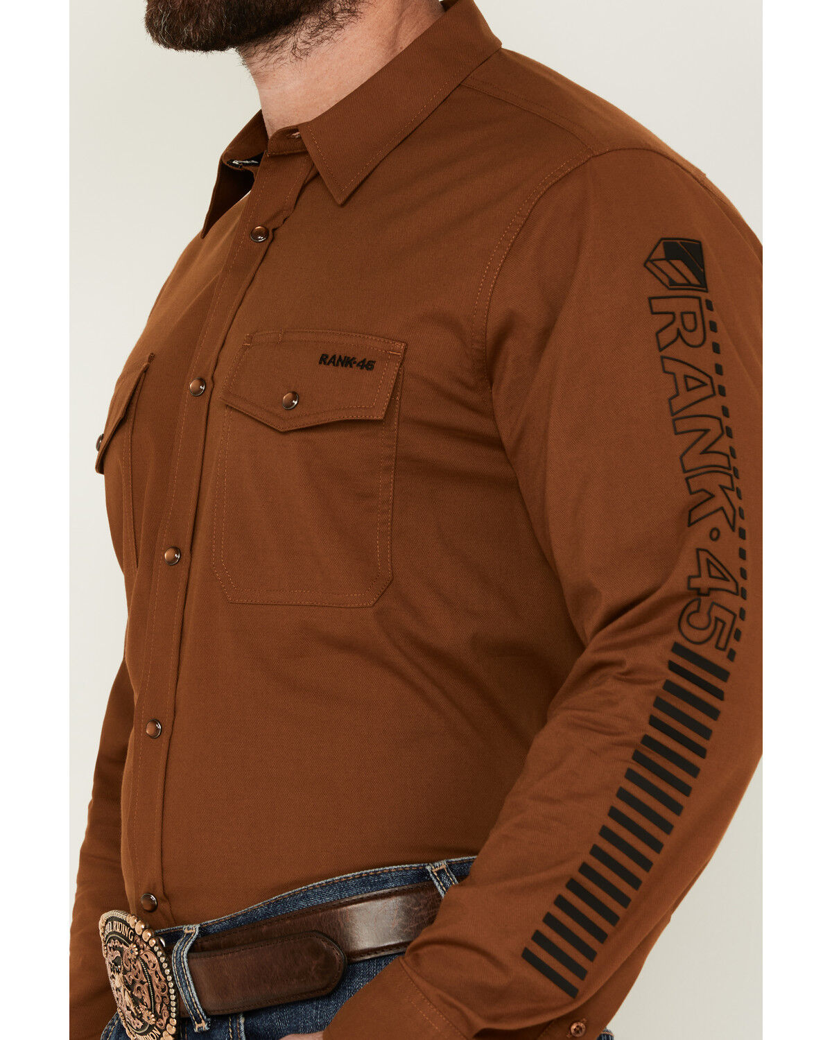 Image #3 - RANK 45® Men's South West Action Twill Long Sleeve Snap Performance Western Shirt, Rust Copper, hi-res