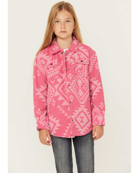 Image #1 - Fornia Girls' Southwestern Print Shacket , Pink, hi-res