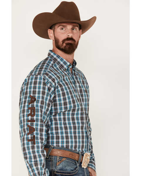 Image #2 - Ariat Men's Team Cade Small Plaid Print Long Sleeve Button-Down Shirt , Turquoise, hi-res