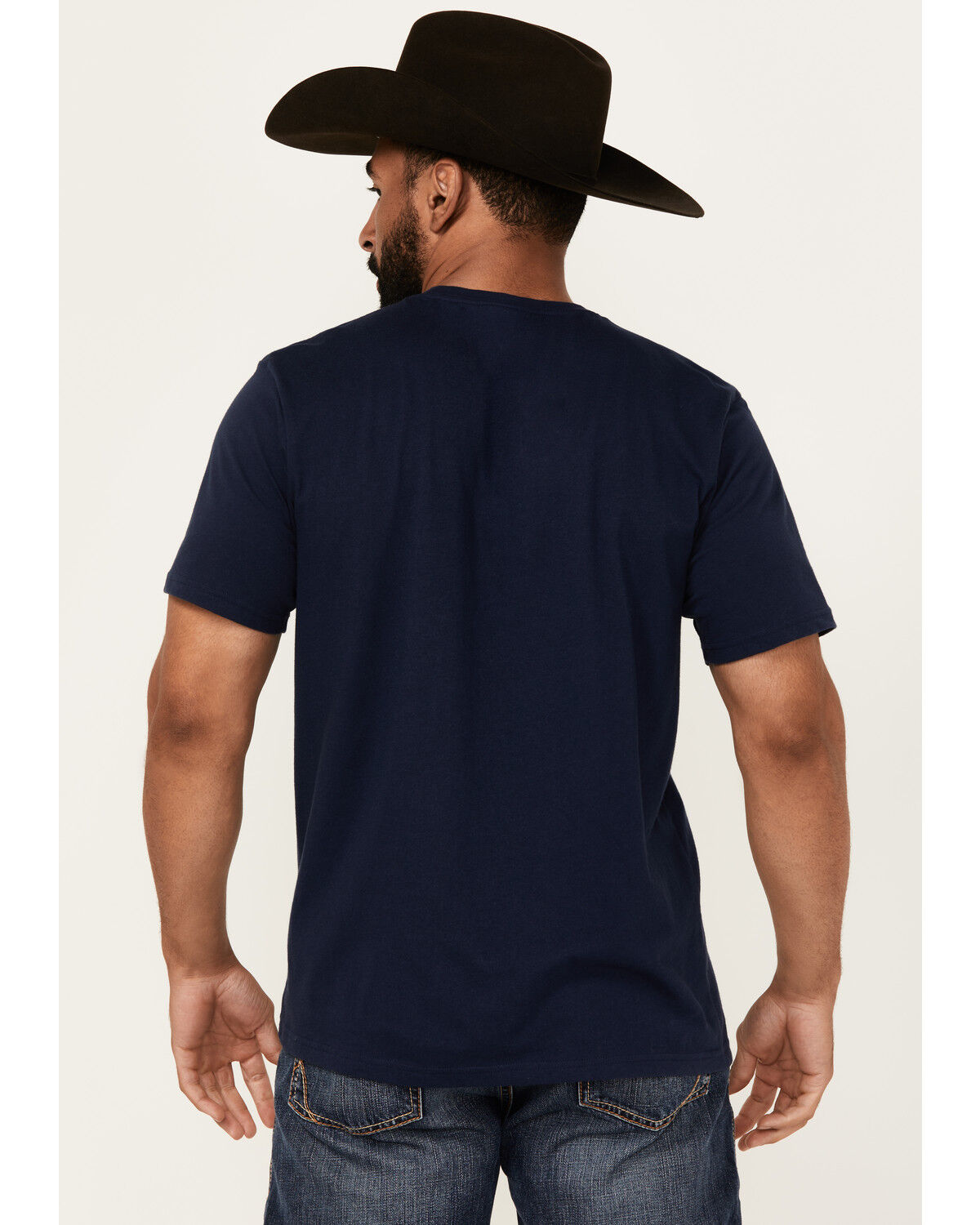 Image #4 - Wrangler Men's Boot Barn Exclusive Southwestern Box Logo Short Sleeve Graphic T-Shirt, Navy, hi-res