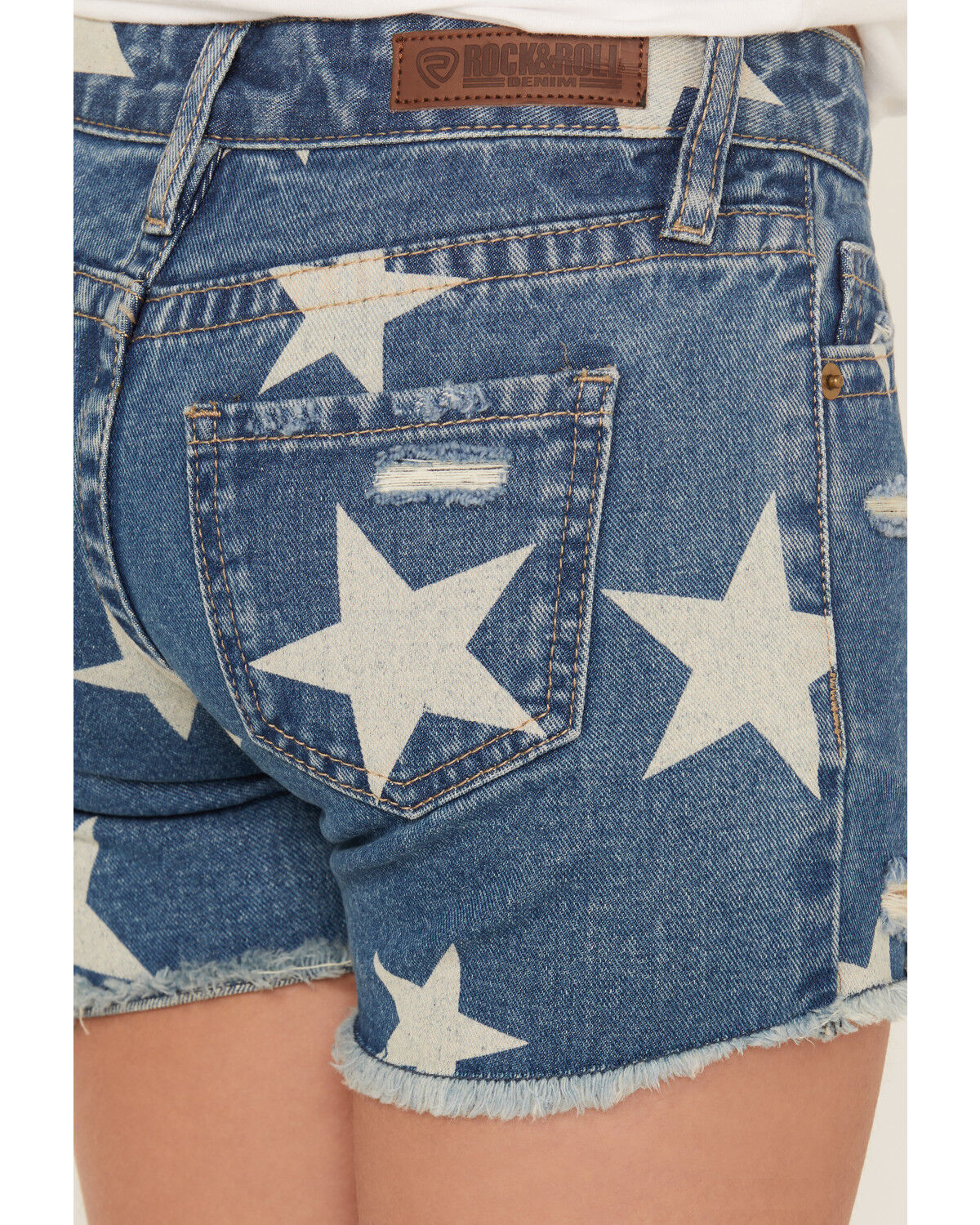 Image #4 - Rock & Roll Denim Girls' Medium Wash Denim Star Print Shorts, Medium Wash, hi-res