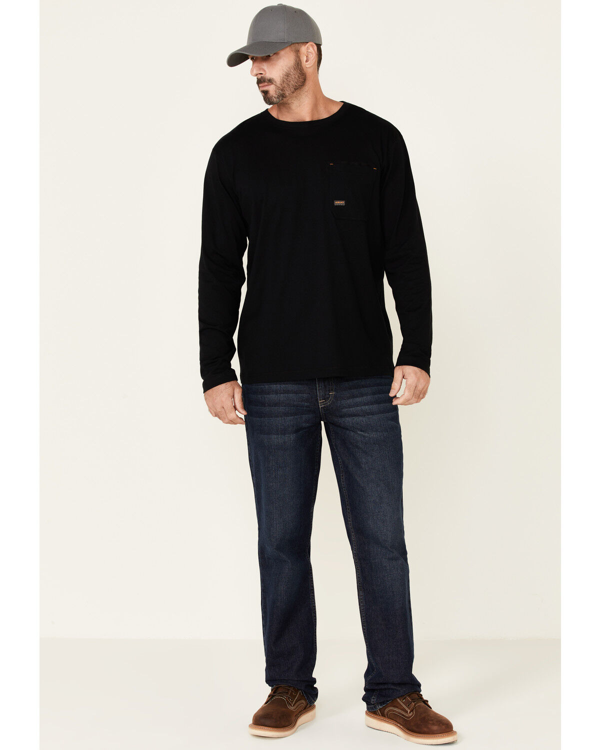 Image #2 - Ariat Men's Solid Rebar Workman Full Coverage Graphic Long Sleeve Work T-Shirt, Black, hi-res