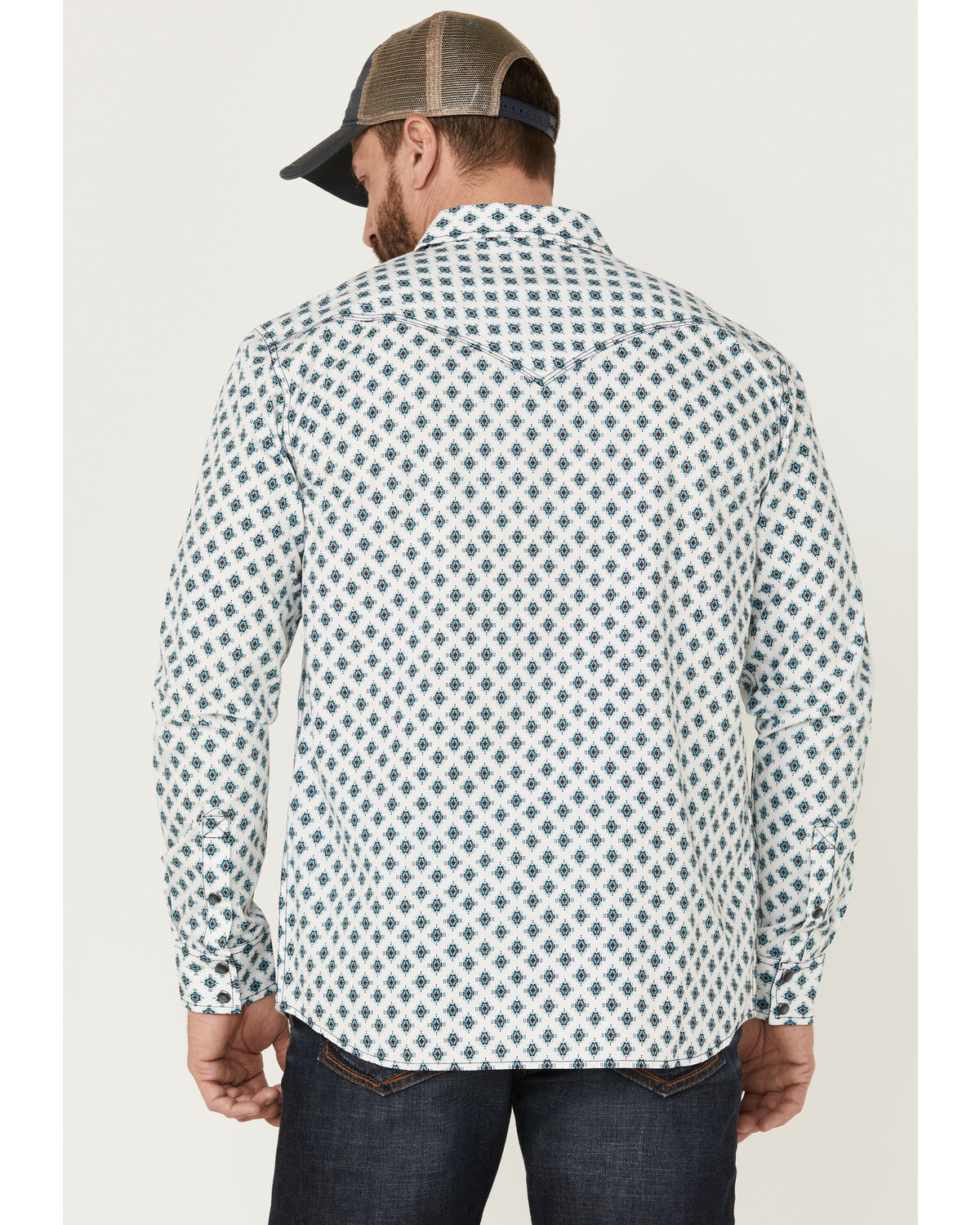 Image #4 - Moonshine Spirit Men's Southwestern Geo Print Long Sleeve Snap Western Shirt, Ivory, hi-res
