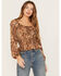 Image #1 - Shyanne Women's Snake Print Long Sleeve Peasant Blouse, Taupe, hi-res